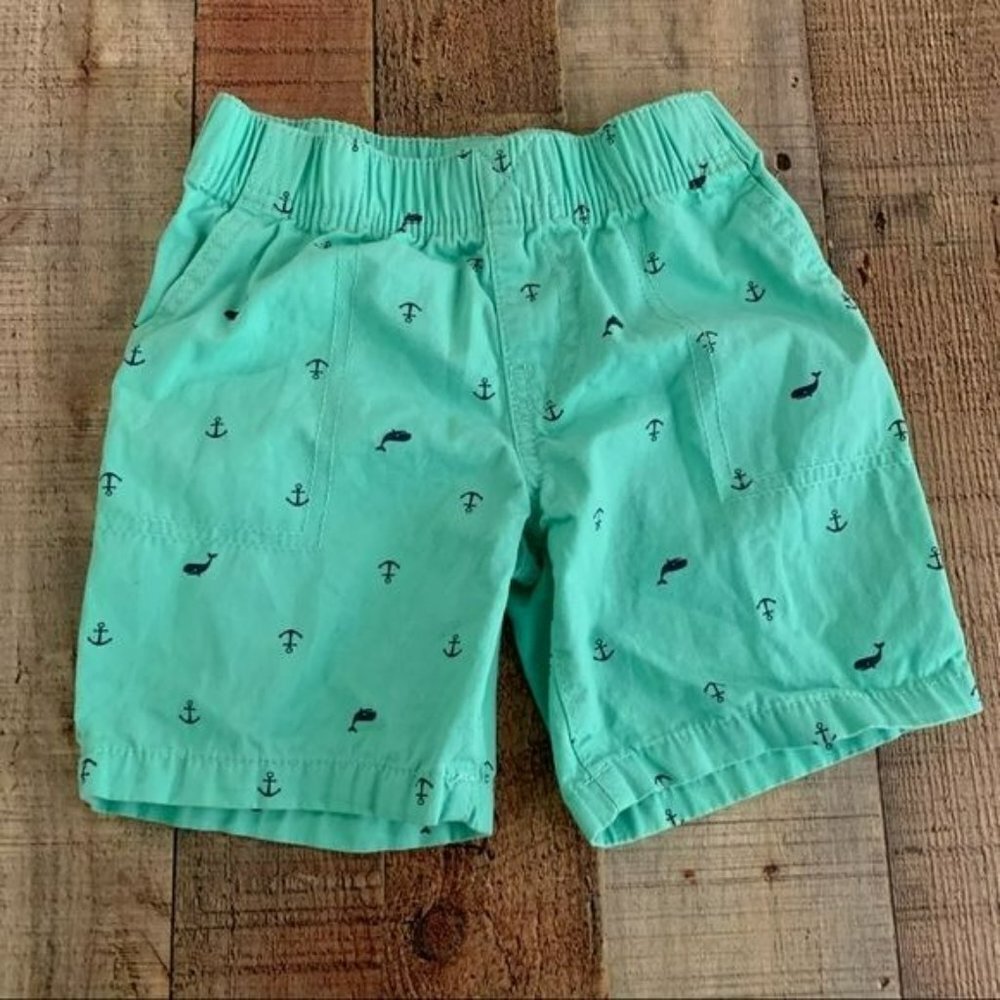 Carters boy mint green and navy blue nautica themed shorts - 4T